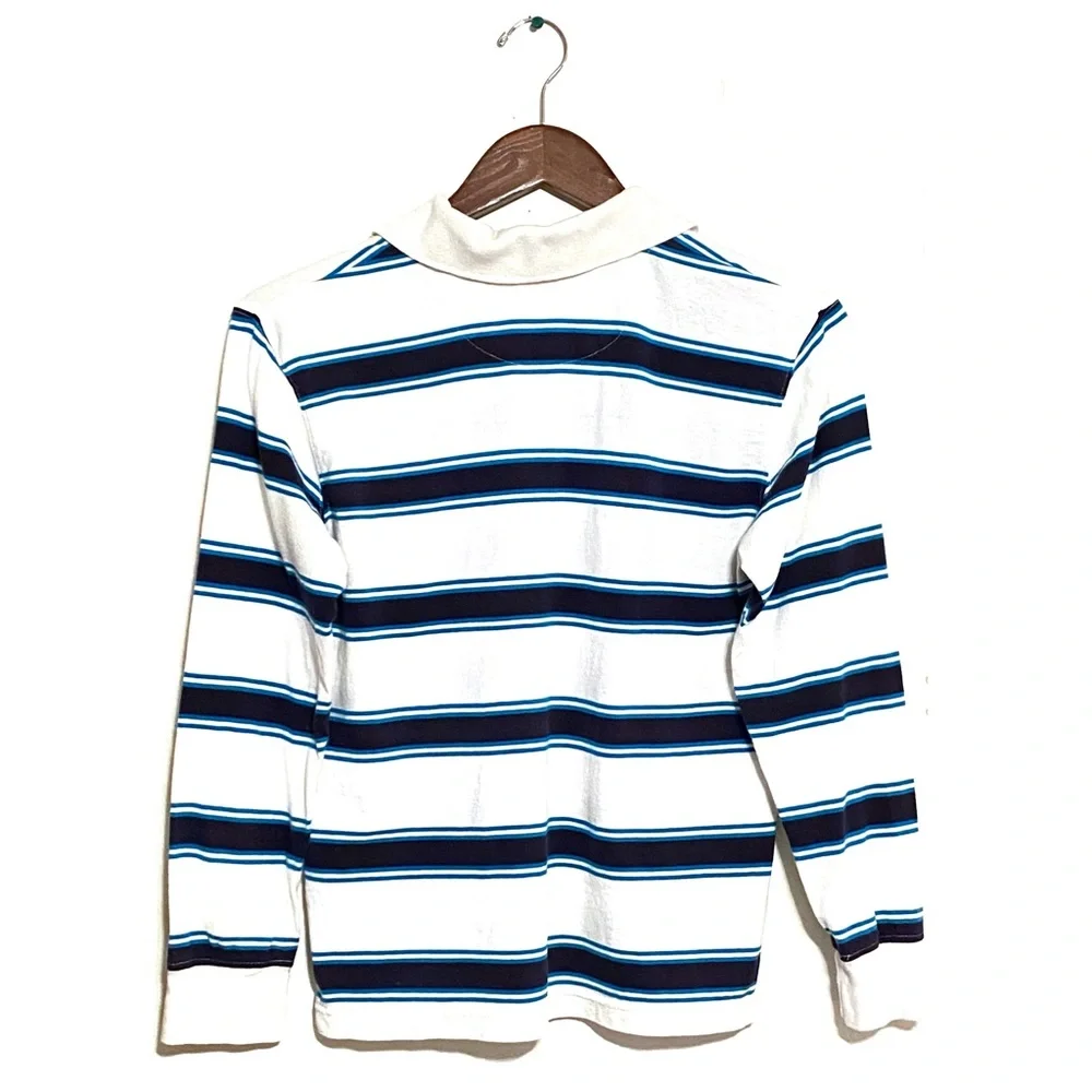 Children’s Place Striped Long Sleeve Polo Shirt White Navy Blue Stripes L 10/12